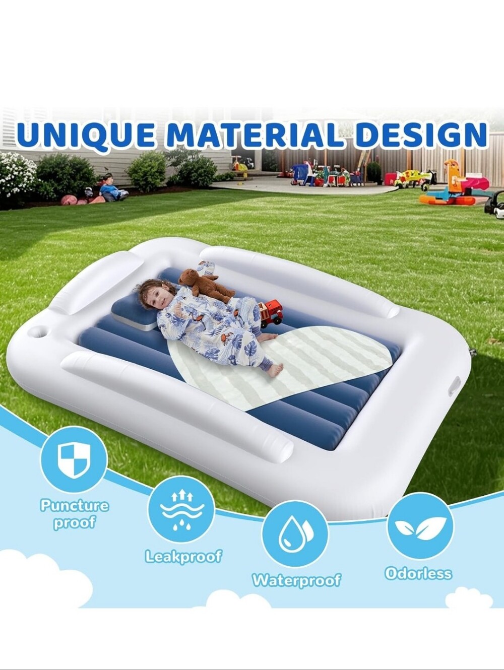 Kids Inflatable Sleep Mat - White and Blue - Picture 9 of 15